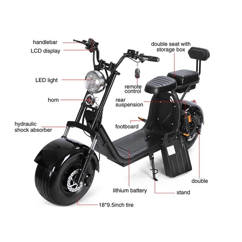 Mejor precio, scooter eléctrico de 1500w, 45kmh de velocidad máxima, citycoco, producto de moda para adultos, neumático grande y gordo citicoco 2