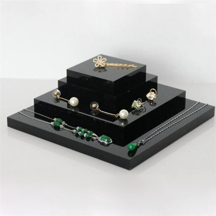 Soporte de exhibición de bloque sólido de exhibición de soporte de joyería de caja de acrílico negro