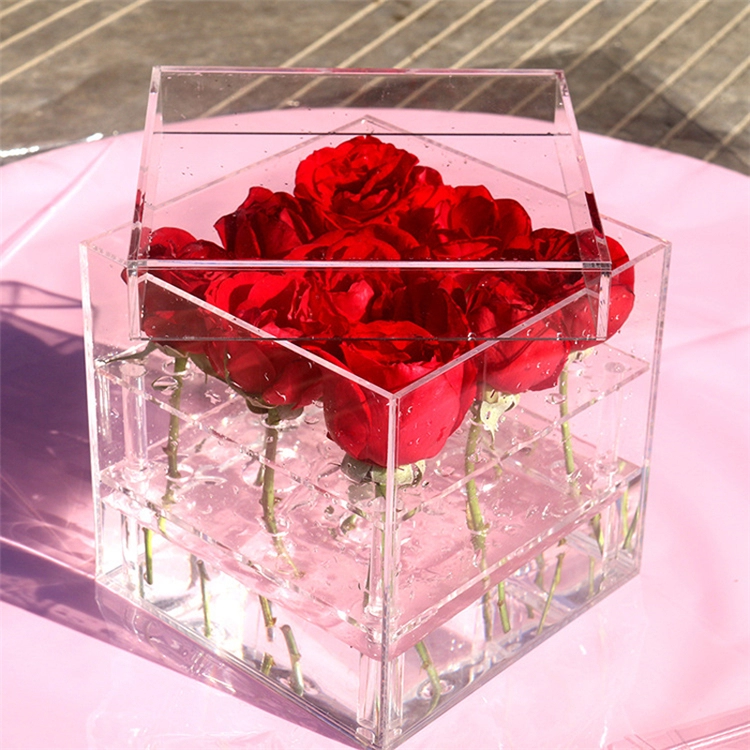 Caja de rosas de acrílico transparente alta a prueba de polvo
