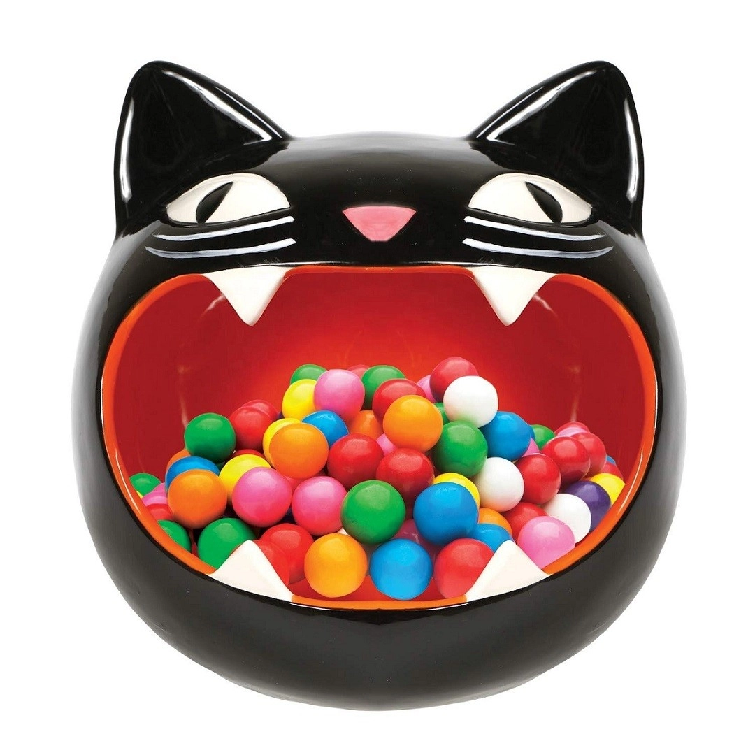 Cuenco de cerámica para dulces de gato negro, decoración para platos de gatito