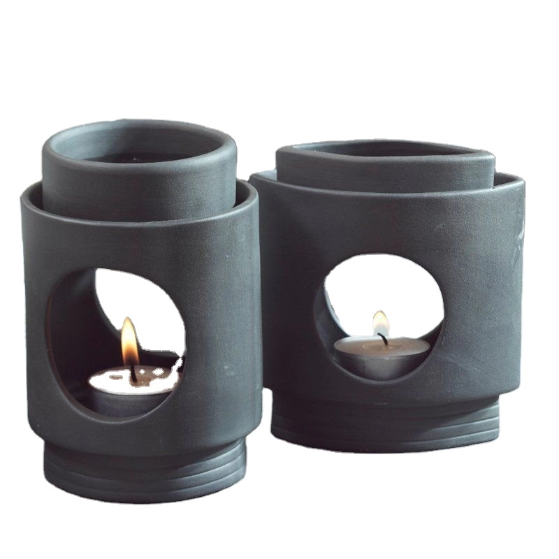 Quemador de cera de aceite esencial de vela de cerámica hecha a mano negro blanco