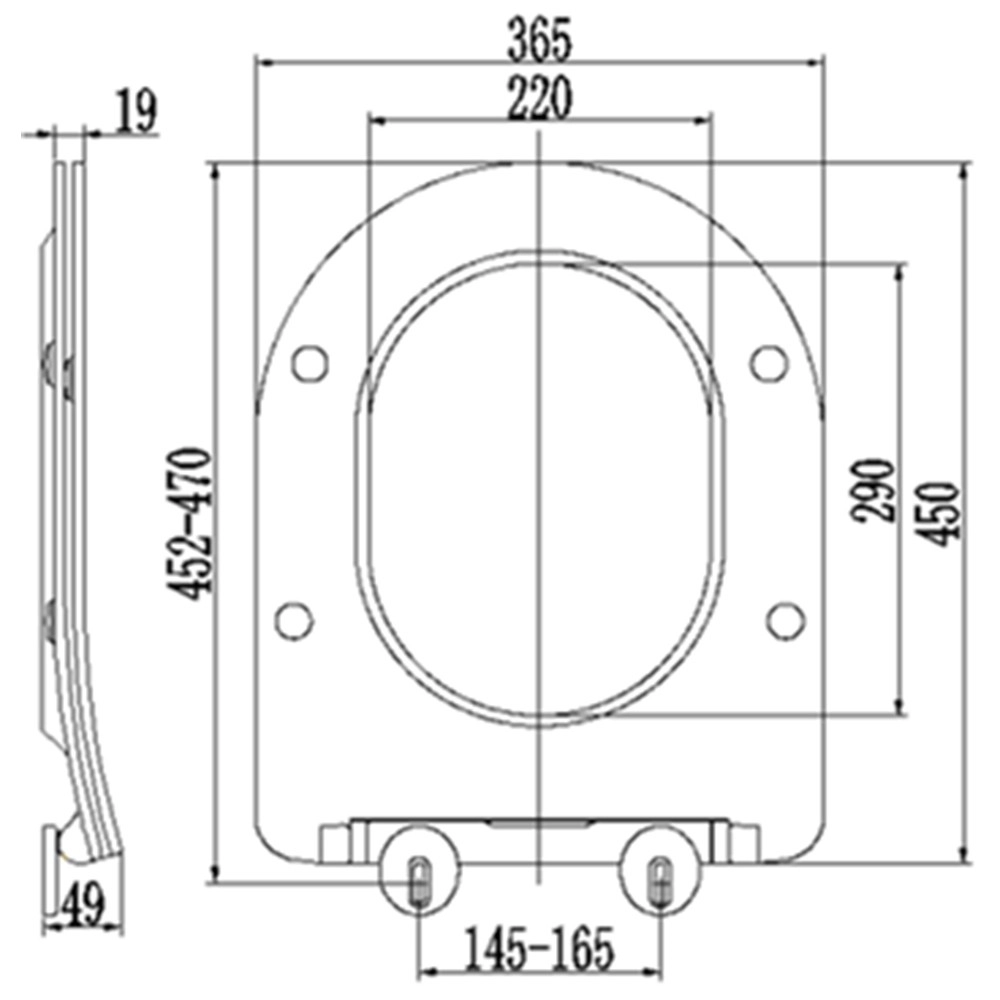 Cubierta de asiento de inodoro blanca en forma de D universal estándar europeo de diseño delgado