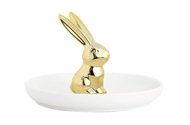 Soporte de plato de anillo de conejo dorado de cerámica para joyería pendientes collares bandeja