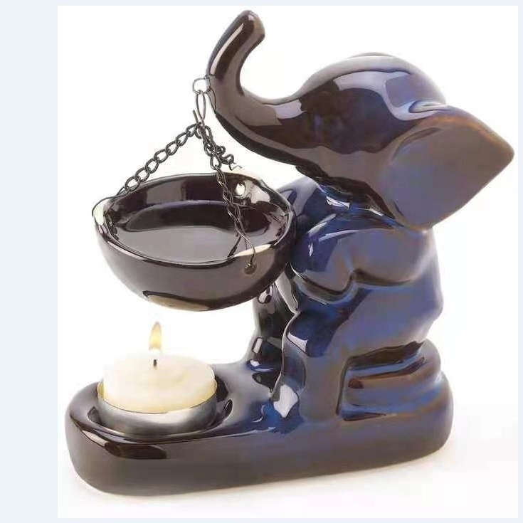 Figura de elefante de cerámica Calentador de aceite Portavelas Decoración