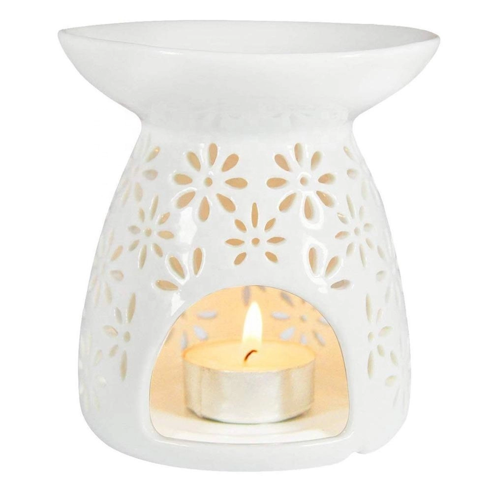 Quemador del difusor del aceite de los calentadores de la vela del aroma floral del hueco de cerámica blanco como la leche en forma de jarrón