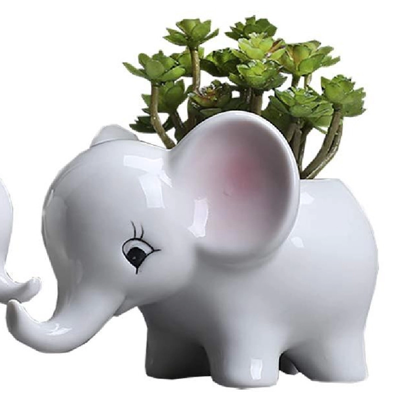 Macetas suculentas blancas modernas de elefante de cerámica, 2 uds., decoración de animales