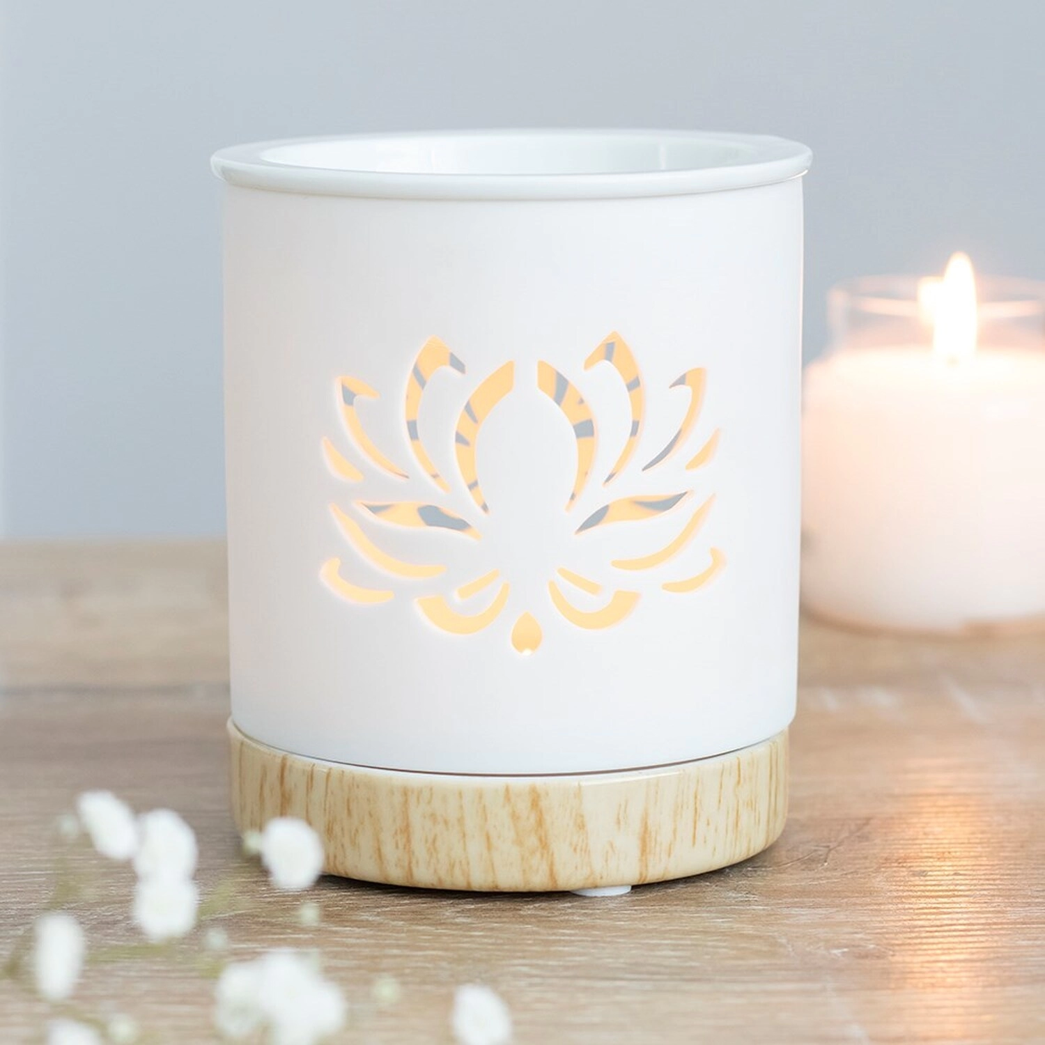 Quemador de fusión de cera de cerámica de flor de loto blanco hecho a mano