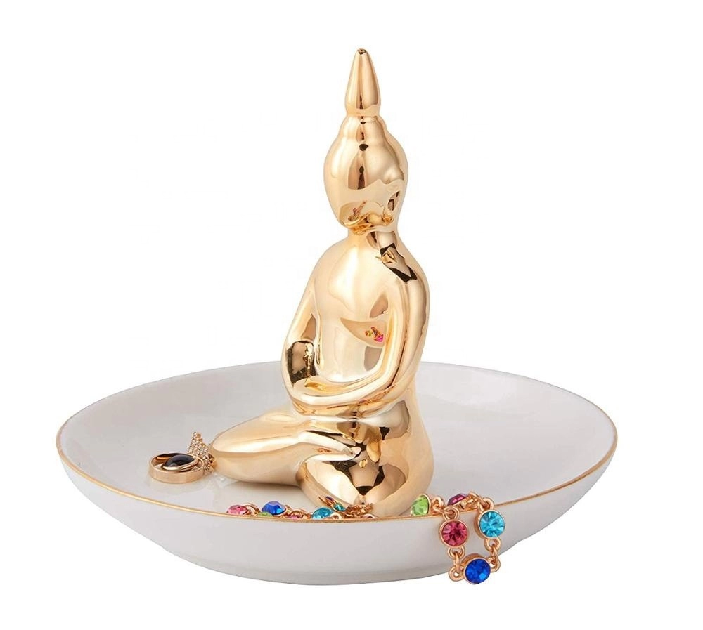 Bandeja de joyería con soporte de anillo de cerámica de Buda de bendición de porcelana