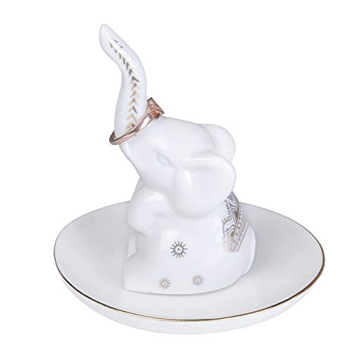 Soporte de plato de anillo de joyería de elefante de cerámica artesanal para bandejas de baratija de boda de compromiso