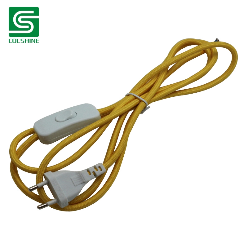Cable de alimentación de cable textil con enchufe europeo e interruptor en línea