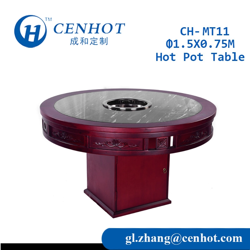 Mesa de olla caliente de tiro descendente chino de madera redonda para el fabricante de restaurantes - CENHOT