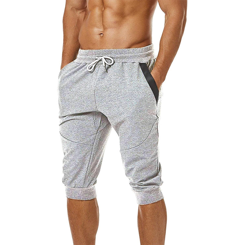 Pantalones de chándal 3/4 para hombre Pantalones cortos de entrenamiento ajustados para entrenamiento con bolsillo con cremallera