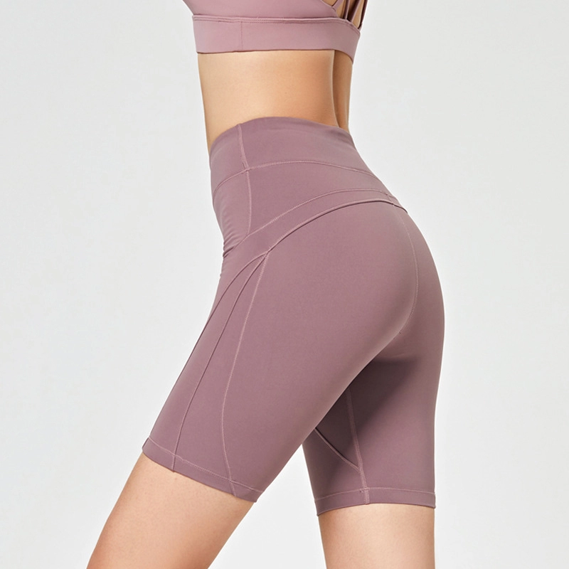 Pantalones cortos de yoga de cintura alta de fitness de cinco puntos para mujer