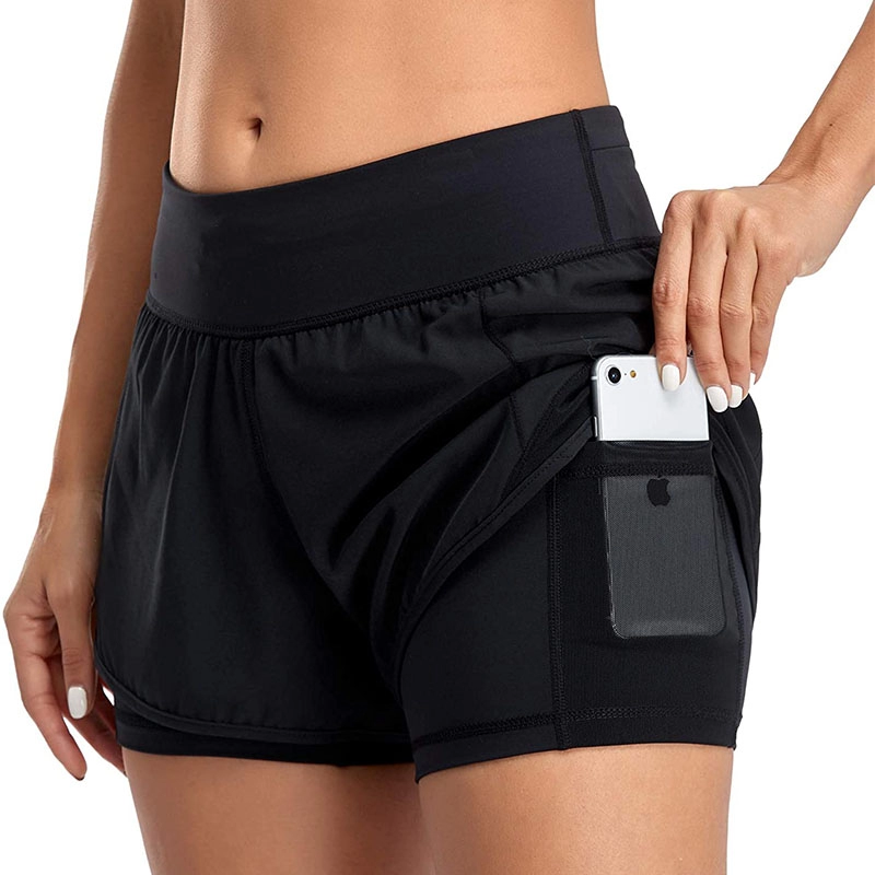 Pantalones cortos para correr para mujer con forro Pantalones cortos deportivos 2 en 1 con bolsillos Ropa deportiva