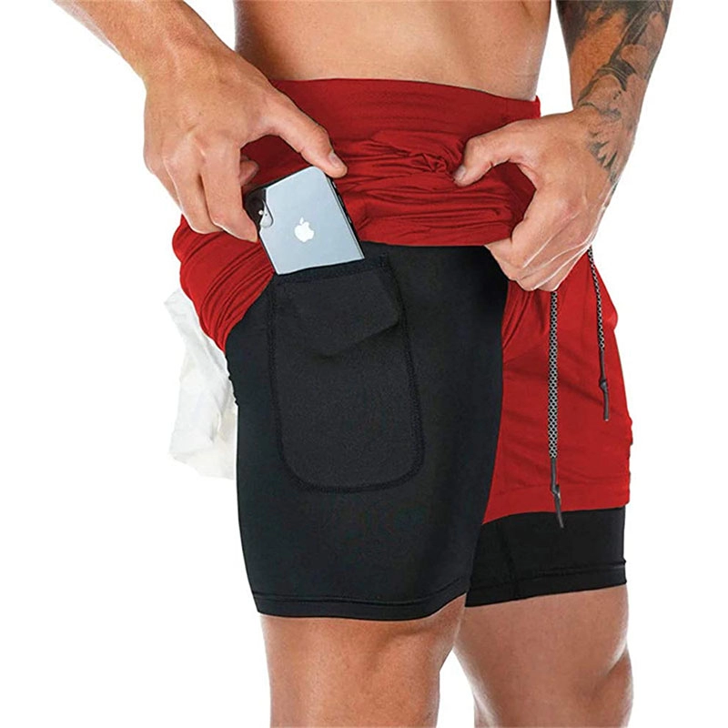 Hombres 2-en-1 Stealth Shorts 7 pulgadas Gym Yoga Outdoor Sports Shorts