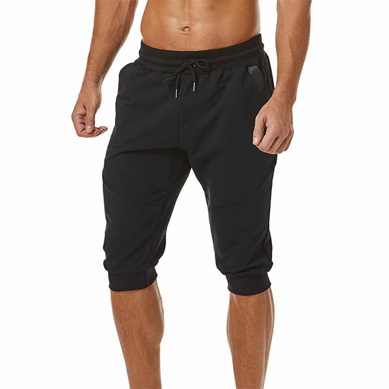 Pantalones de chándal 3/4 para hombre Pantalones cortos de entrenamiento ajustados para entrenamiento con bolsillo con cremallera