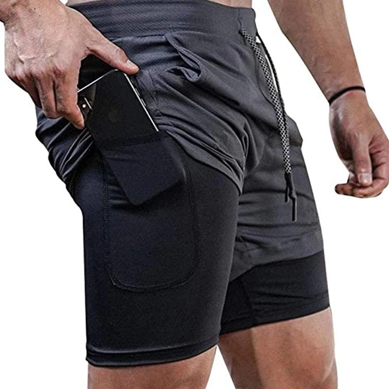 Hombres 2-en-1 Stealth Shorts 7 pulgadas Gym Yoga Outdoor Sports Shorts