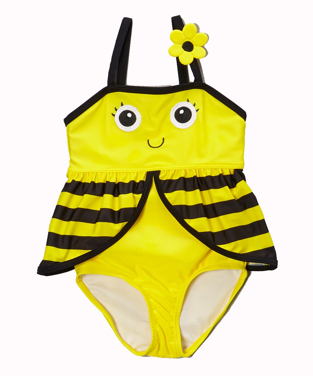 Cute Bees Strappy Yellow Kids Girl Trajes de baño de una pieza