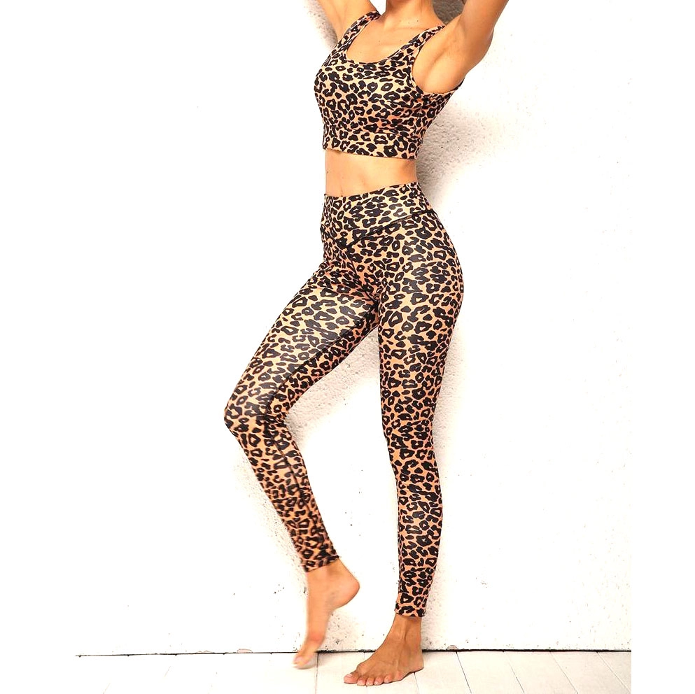 Conjunto de yoga de leopardo de entrenamiento físico de 2 piezas