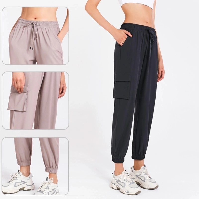Pantalones de yoga de secado rápido elásticos de cuatro maneras, pantalones de chándal de fitness para mujer