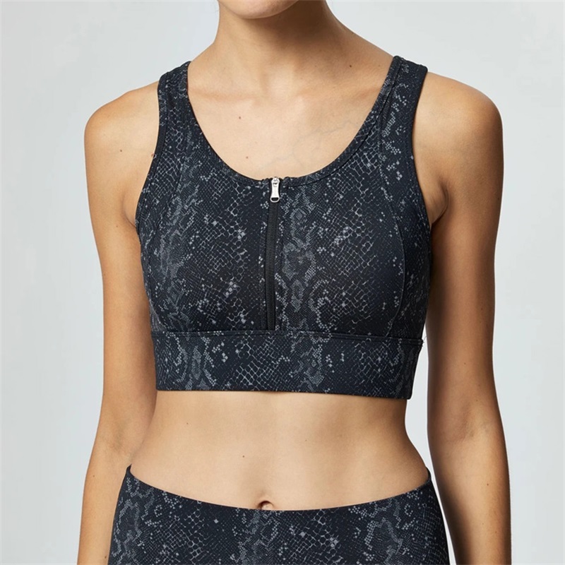 snakeskin yoga bra with zipper