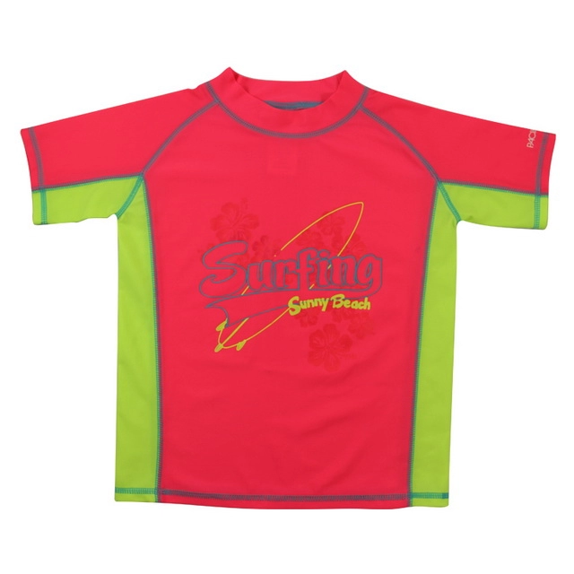 Camiseta roja brillante "Surfing" Rash Guard para niños