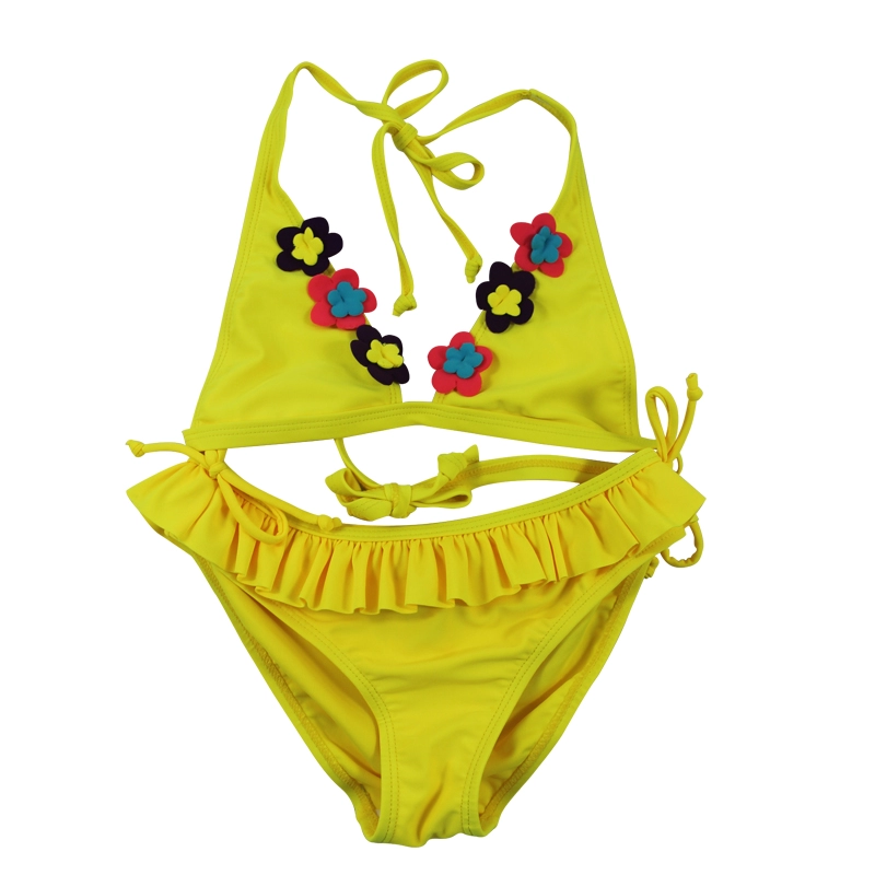 Conjuntos de baño de bikini halter amarillo para niñas