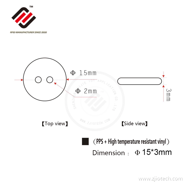 Etiqueta RFID PPS resistente al calor redonda de 15 mm HF ICode Slix