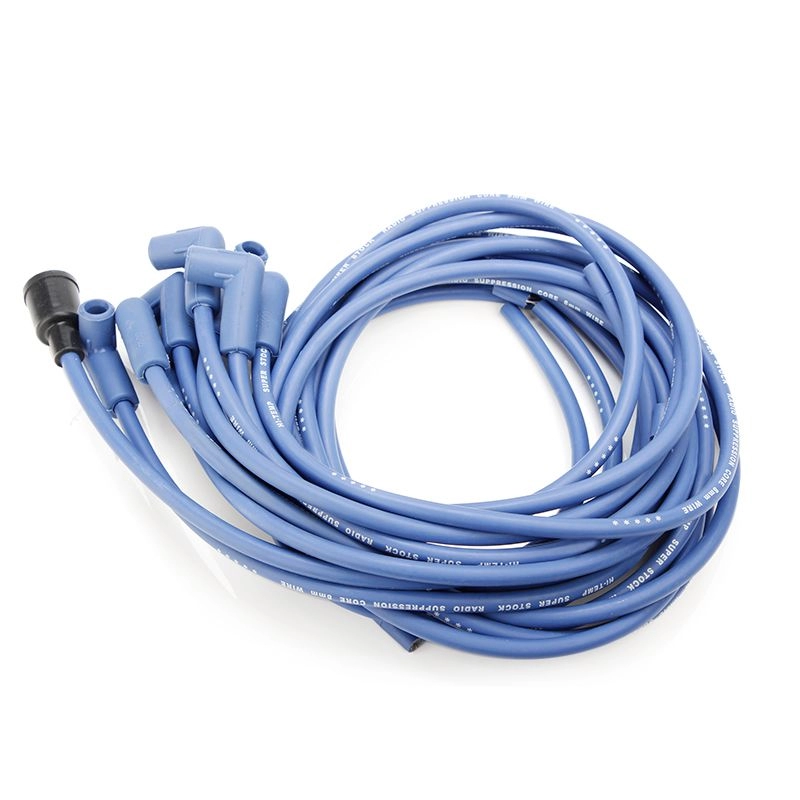 Juego de cables de bujía de 8 mm con fundas de silicona azul de 90 grados