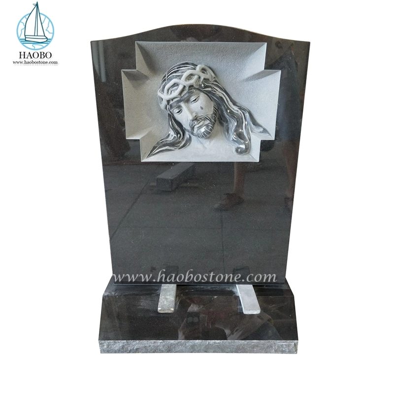 Lápida conmemorativa grabada de Jesús llorando de granito negro