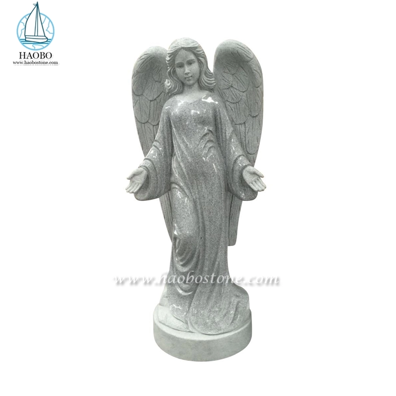 Estatua de ángel de pie de granito gris personalizada para Memorial