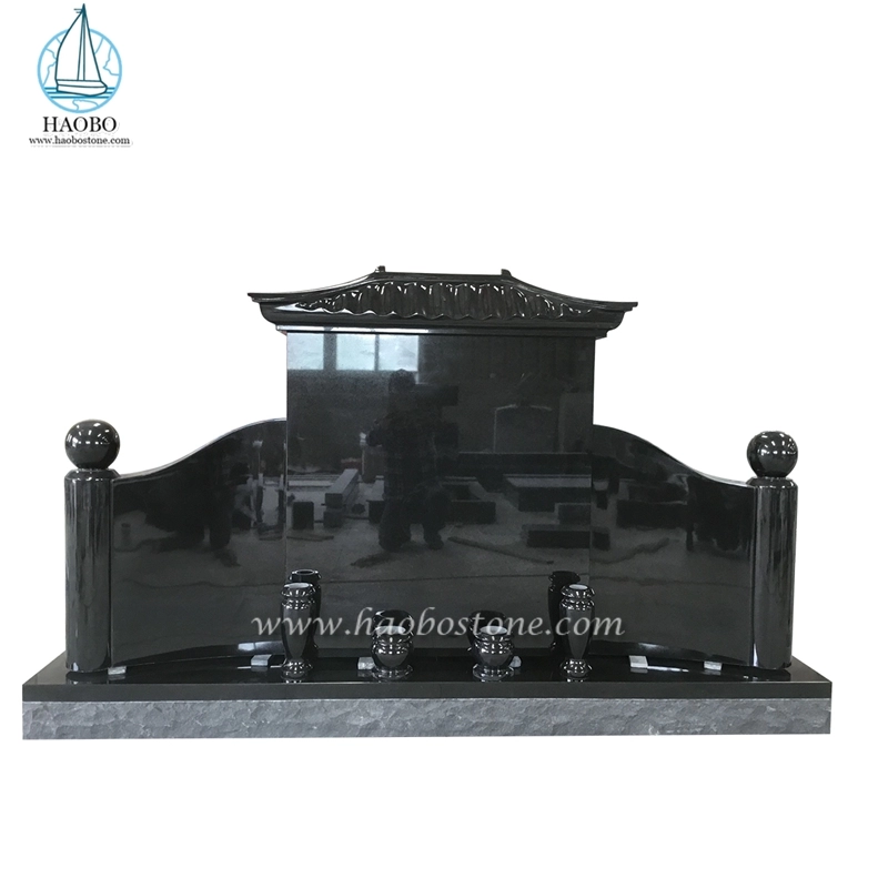 Piedra sepulcral de granito negro con techo estilo pagoda china de piedra Haobo
