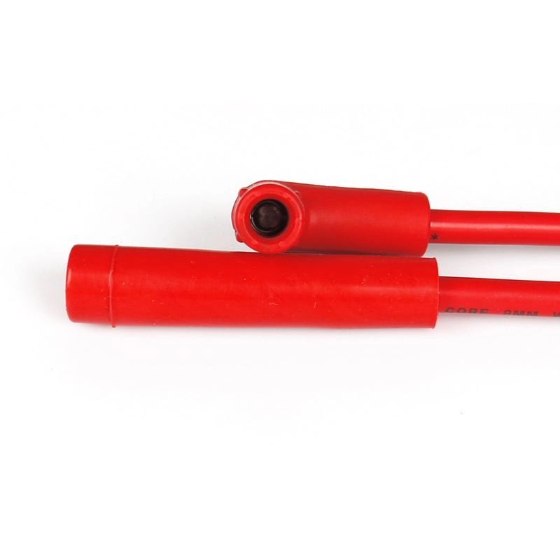 Cable de bujía simple de 8 mm con fundas de silicona rojas de 90 grados