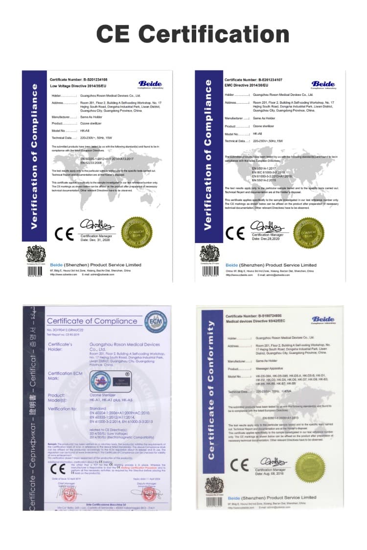 Certificado CE del ozonizador
