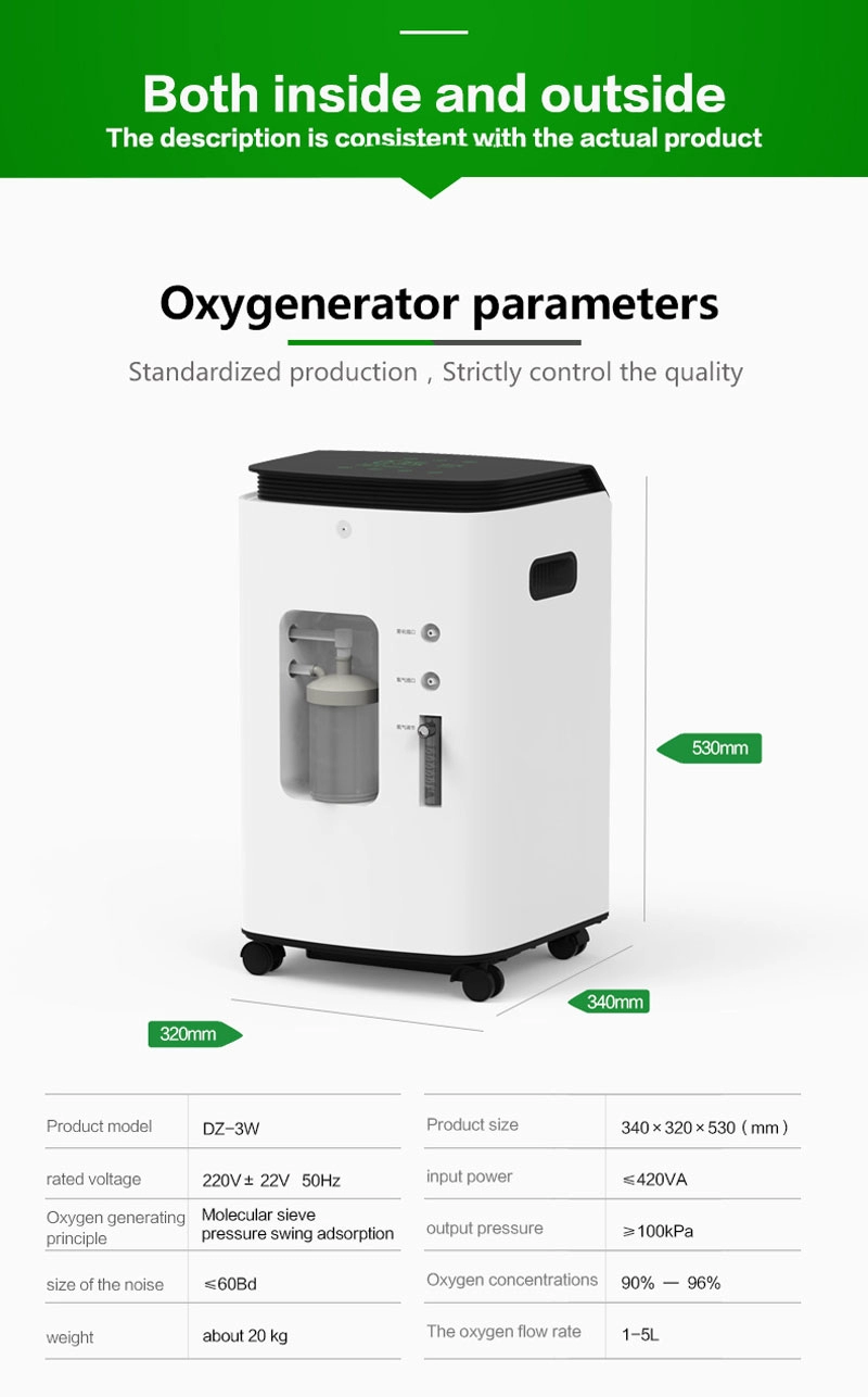 Concentrador de oxígeno portátil de 5 lpm de alta calidad para uso médico o doméstico