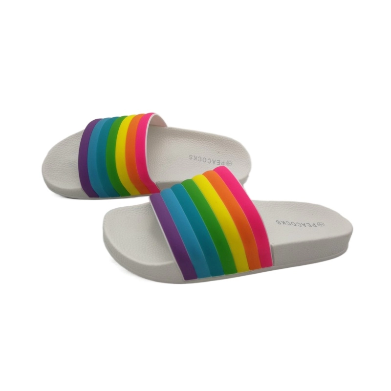 Zapatillas de casa de mujer con plataforma en EVA a rayas arcoíris