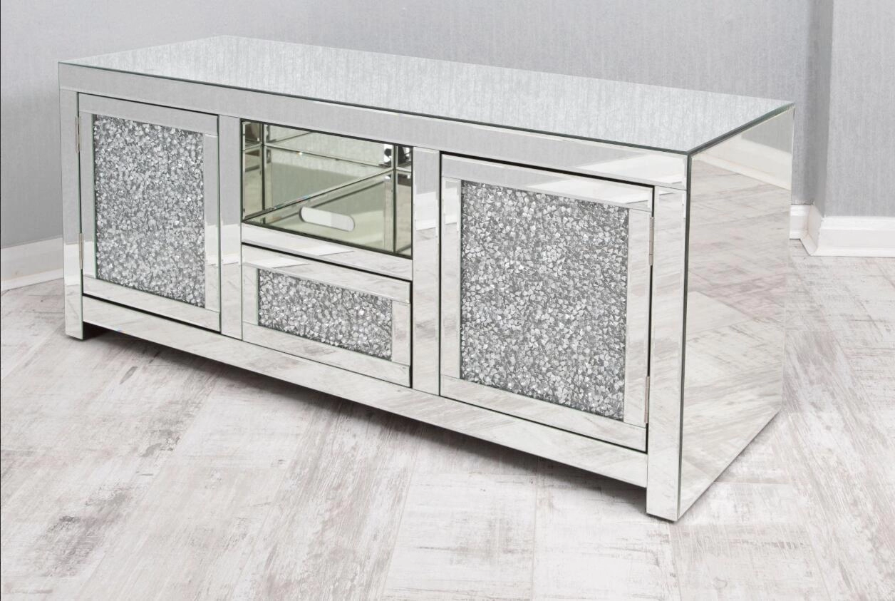 Mesa de consola de TV con espejo de cristal de diamante triturado