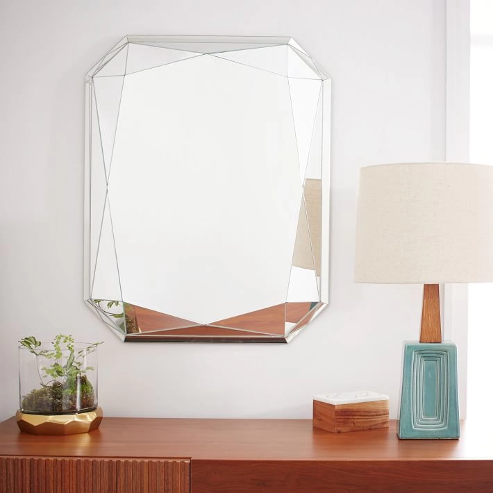 Espejo facetado sin marco decorativo para el hogar esmeralda