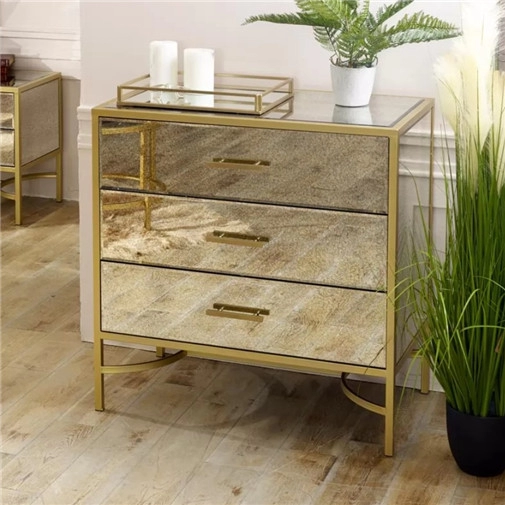 SWT Antique Gold Metal Wooden mirrored cofre gabinete Espejo Muebles para sala de estar