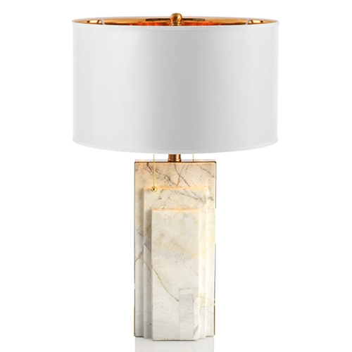 Lámpara de mesa moderna de mármol blanco con pantalla de tapa dura de lino de tambor