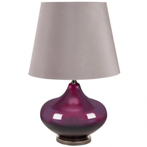 Lámpara de mesa de noche de cristal morado con pantalla de tela de cono