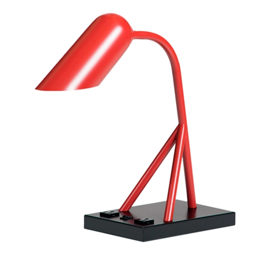 Moderna lámpara de escritorio de metal rojo para hotel con enchufes