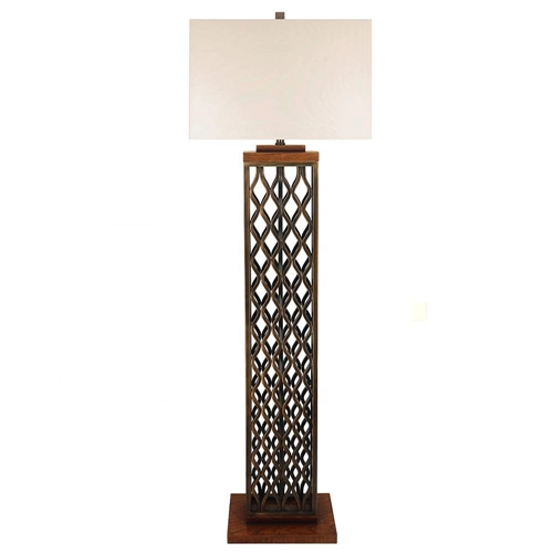 Lámpara de pie de madera maciza de nogal oscuro con pantalla de tela cuadrada
