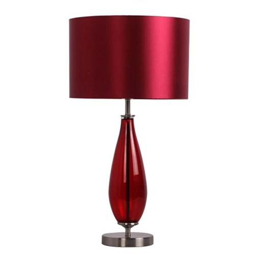 Lámpara de mesa de noche vintage de cristal rubí con pantalla de tela roja