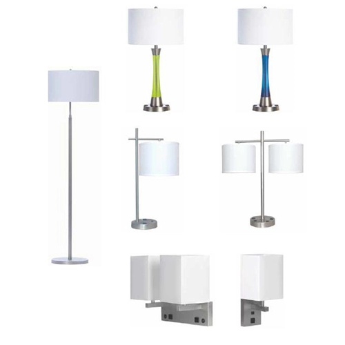 Lámparas de habitación de huéspedes personalizadas estilo hotel moderno con USB y toma de corriente