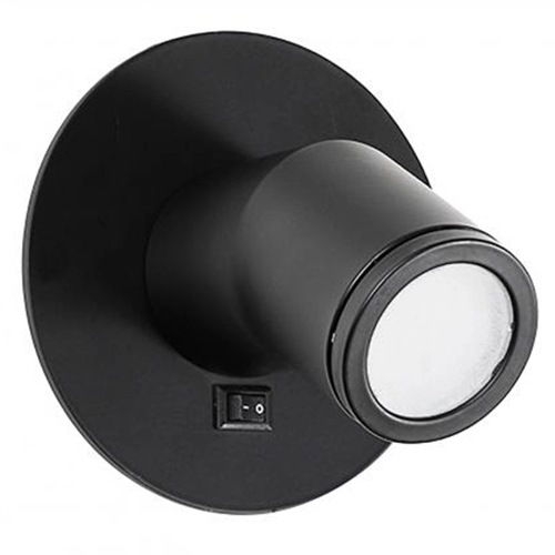 Lámpara de lectura LED mini cabecero redonda negra con interruptor