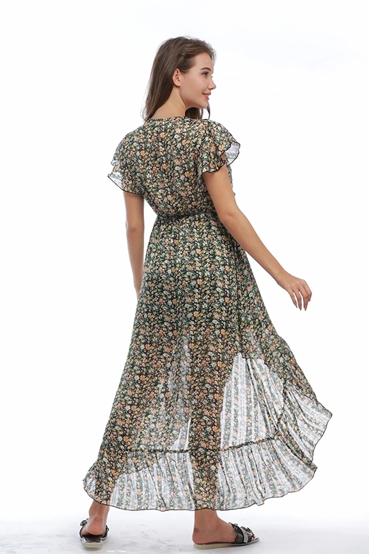 Vestidos de gasa florales de mujer con cuello en V de tul casual con pliegues de verano personalizados