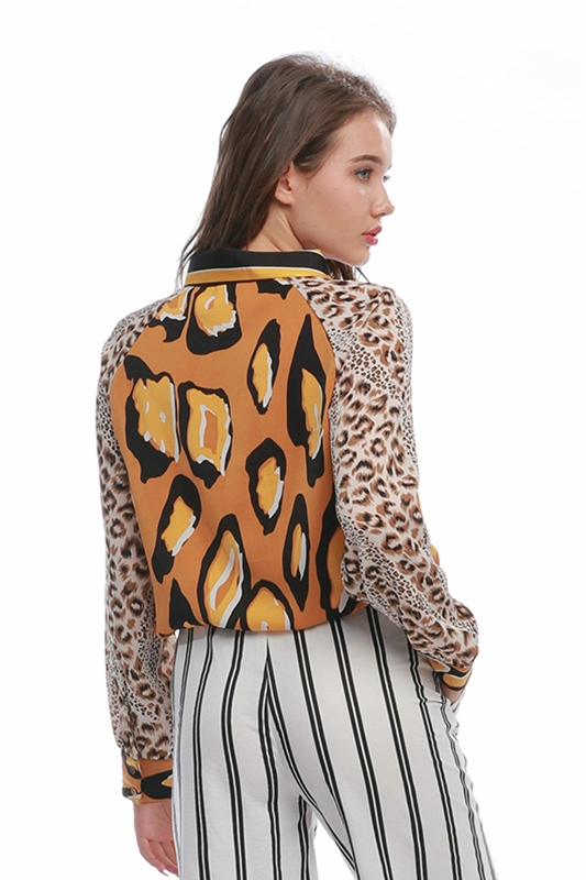 La camisa de las mujeres de la blusa de la manga del leopardo bohemio del precio de fábrica de China