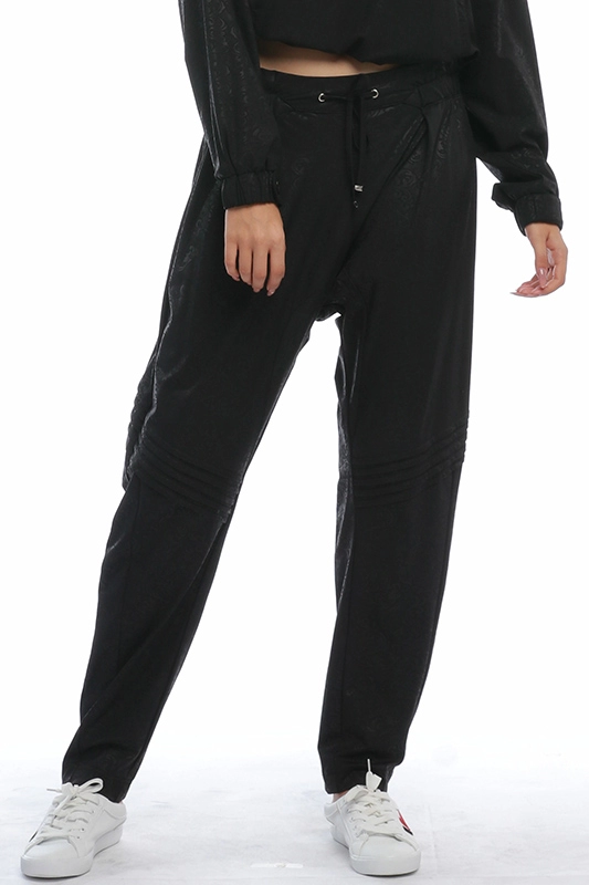 Fabricante OEM, cintura alta elástica suelta, poliamida Spandex, elegante revestimiento Floral negro, pantalones de lápiz para mujer, pantalón informal para mujer