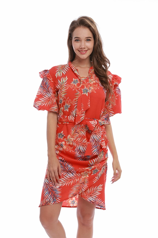 casual manga corta arco flor soporte collar gasa mujeres ropa elegante vestidos